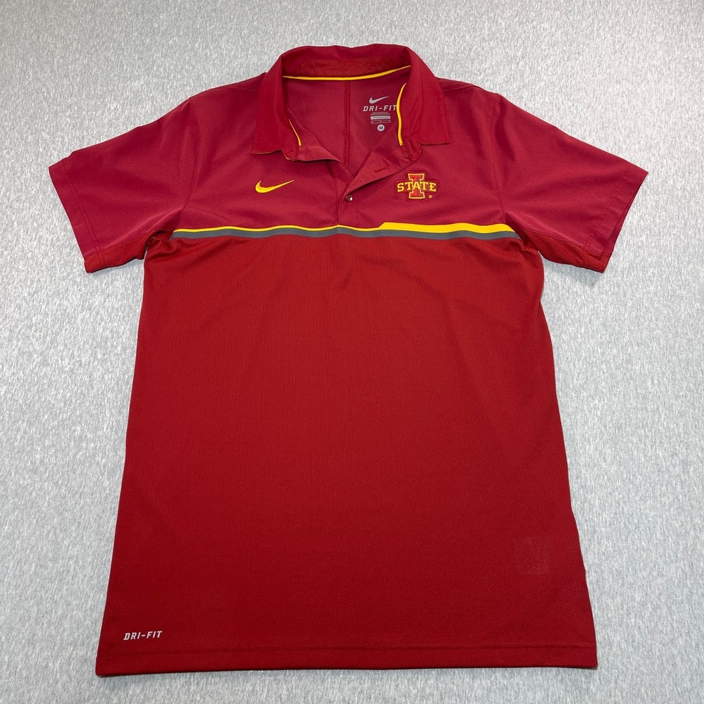 Iowa State ISU Cyclones Nike Dri-Fit Golf Polo Shirt Mens Medium M Red Logo
